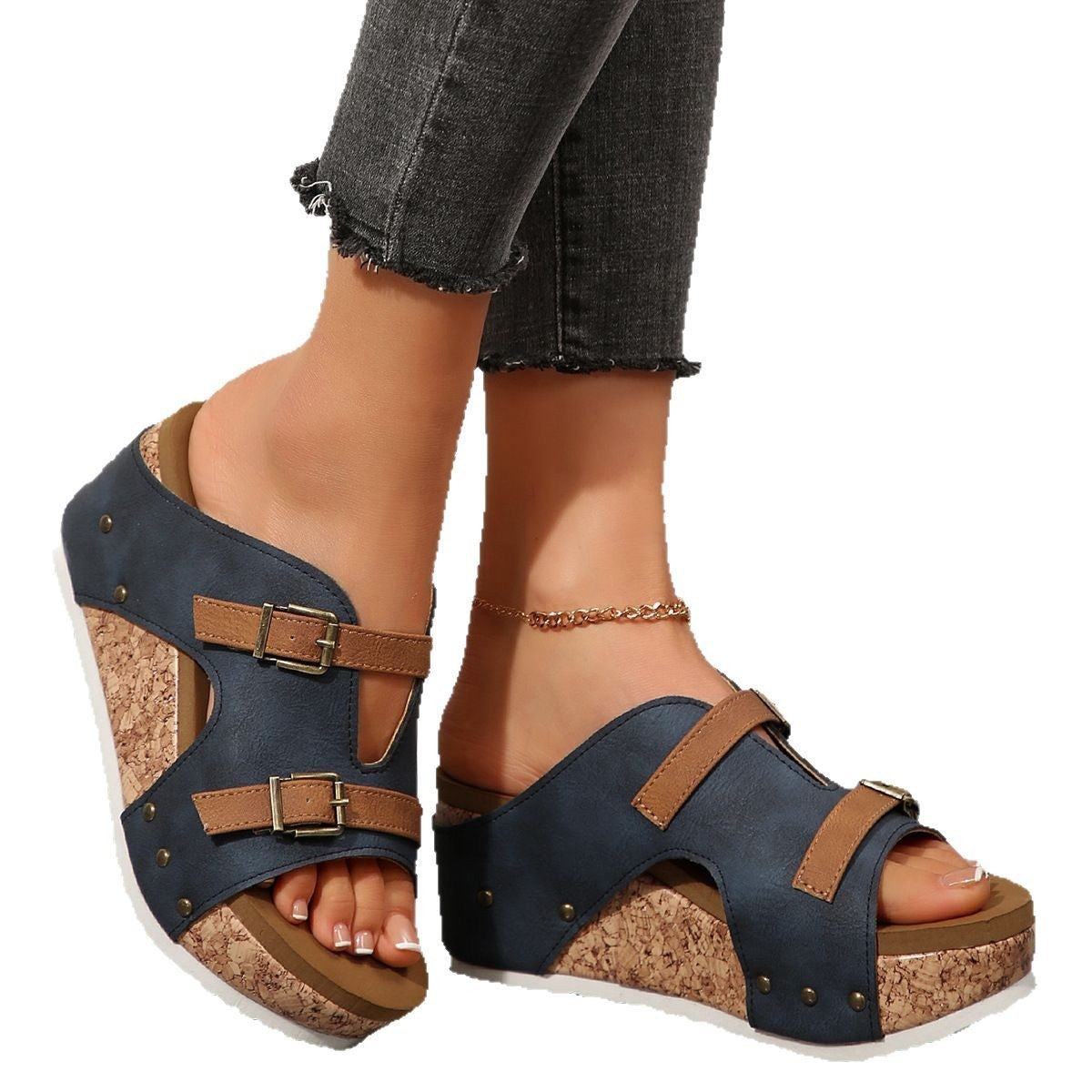 Chaussures compensées à bout ouvert pour femmes, grande taille