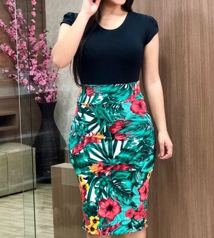 Robe crayon mi-longue imprimée pour femme, grande taille