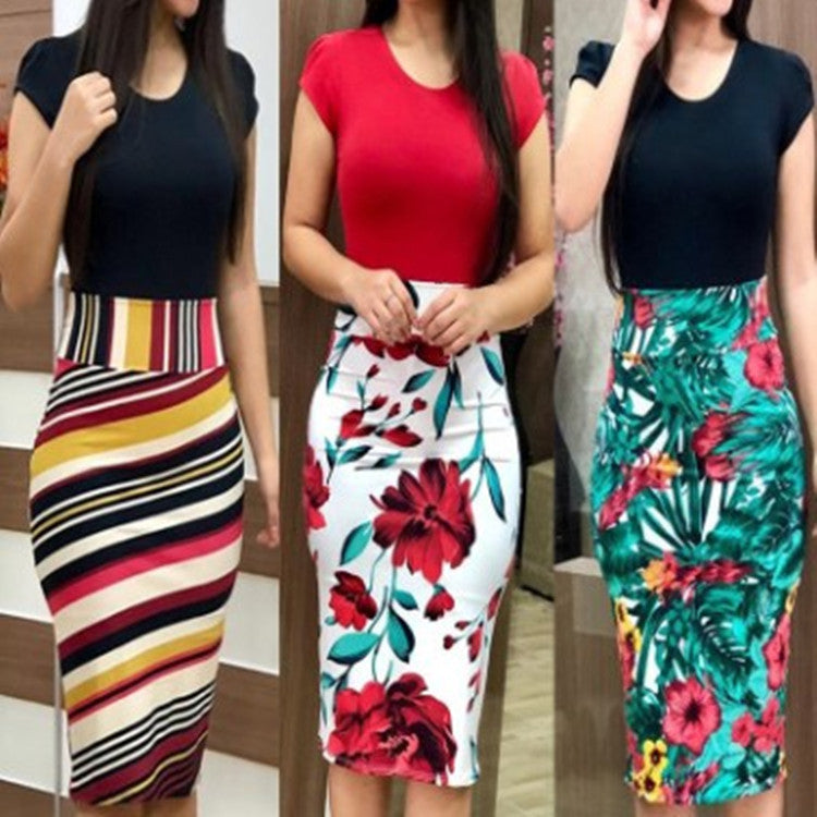 Robe crayon mi-longue imprimée pour femme, grande taille