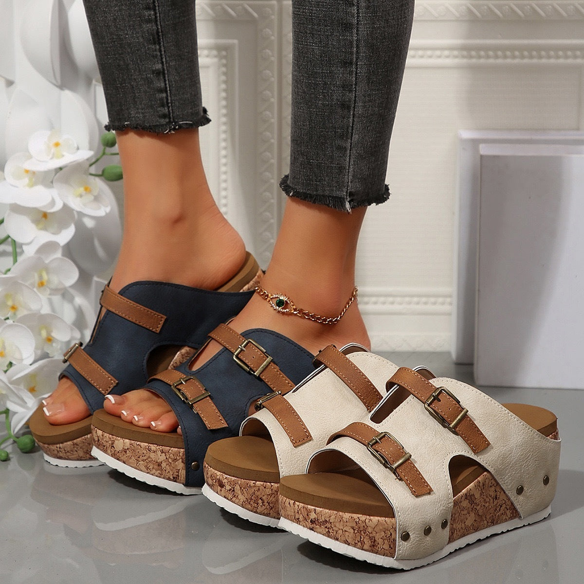 Chaussures compensées à bout ouvert pour femmes, grande taille