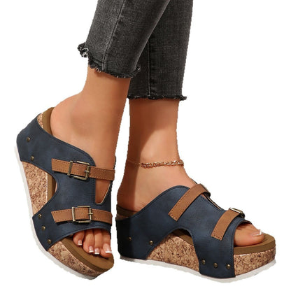Chaussures compensées à bout ouvert pour femmes, grande taille