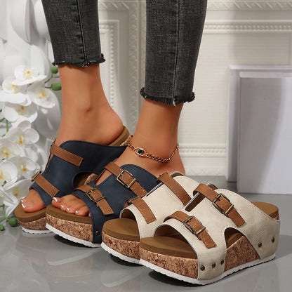 Chaussures compensées à bout ouvert pour femmes, grande taille